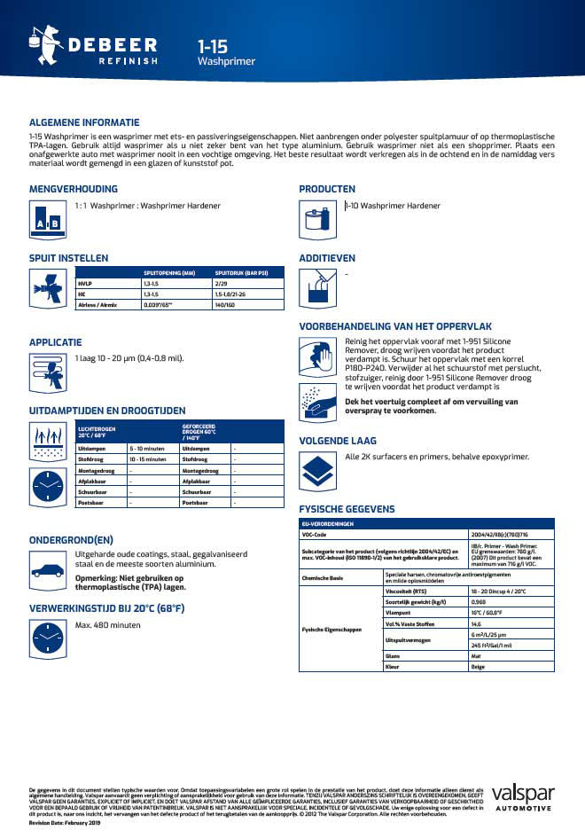 DEBEER REFINISH WASHPRIMER 1-15 TDS