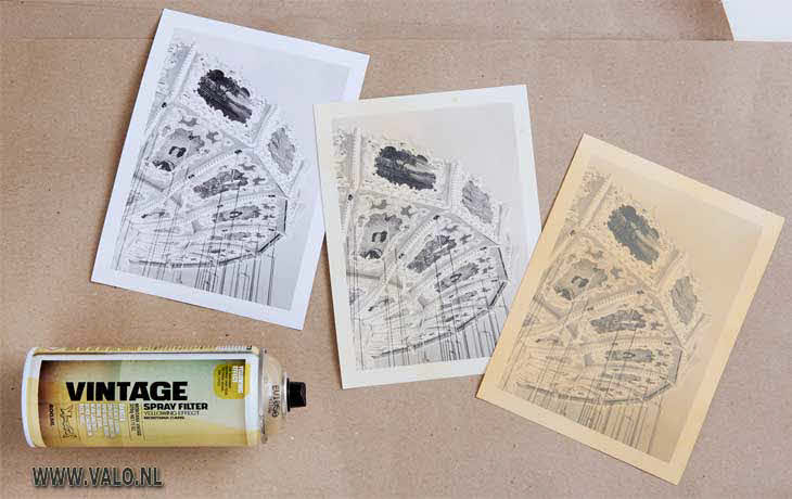 Montana vintage look aanbrengen met spuitbus, meerdere lagen voor groter effect.