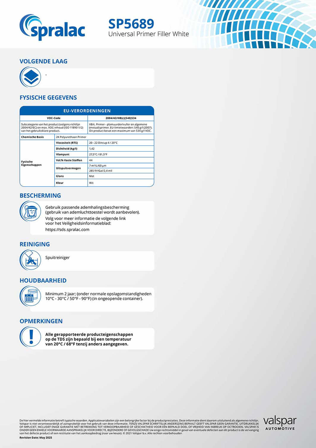 Spralac 5689 Deel 32 Technische informatie blad Primer Filler Wit