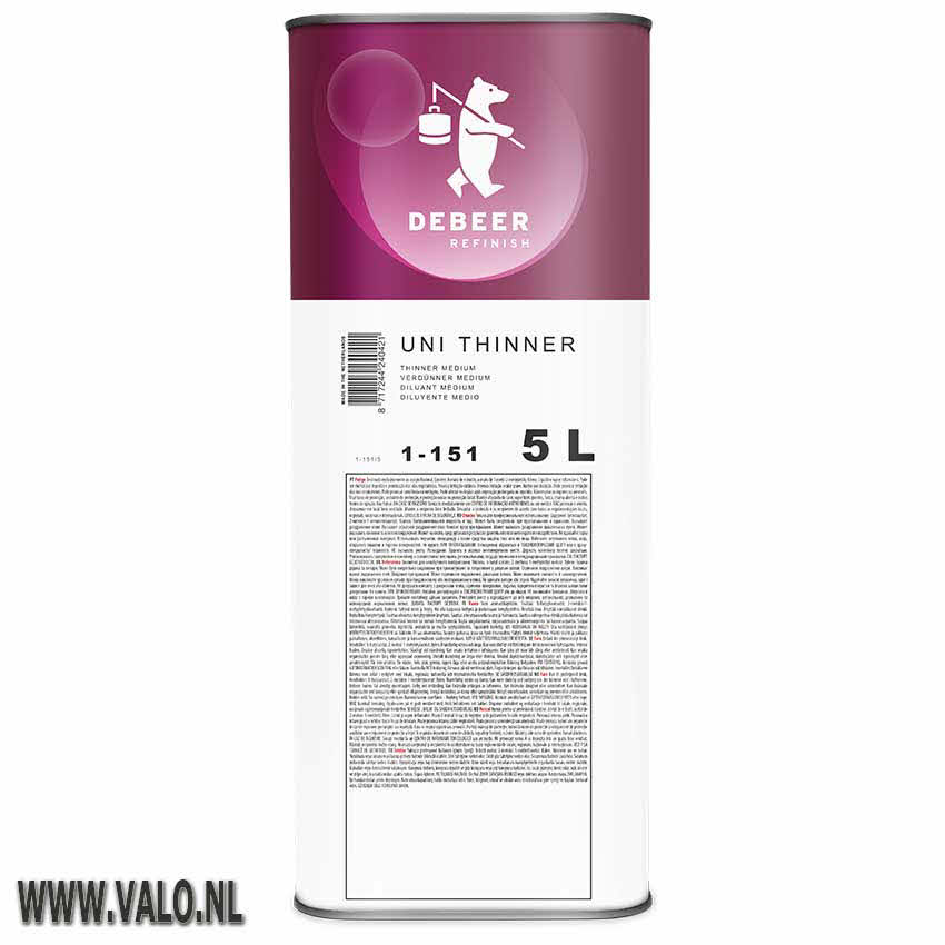 
Uni thinner standaard 1-151
Verpakking 5 liter DeBeer Refinish