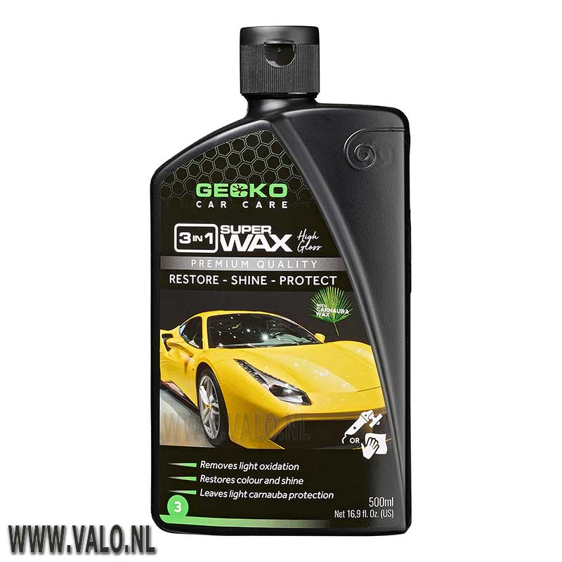 Gecko polijstmiddel 3 in 1 + carnuba fles 500 ml