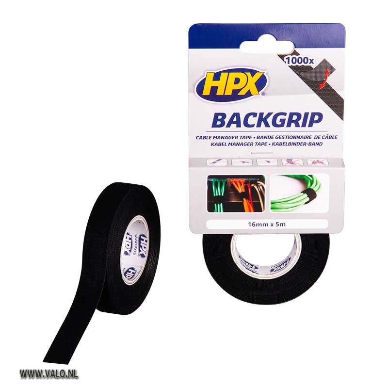 HPX Backgrip kabelbinderband zwart 16 mm x 5 mtr