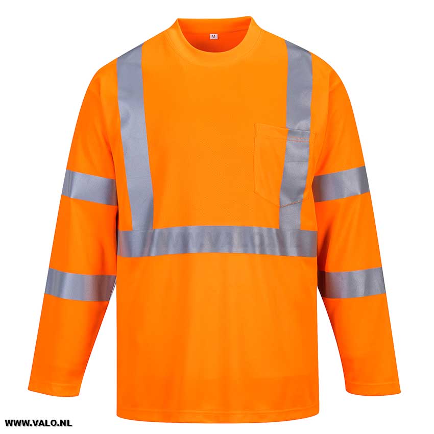 Hi-Vis T-shirt Oranje met lange mouw en borstzak Portwest S191