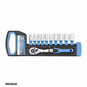 Högert 11 delige Dopsleutelset 1/4". 72 tands rechte ratel met 1/4"doppen.