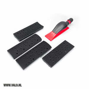 Handschuurblok 70 x 198 mm met 4 verschillende opzetstukken.